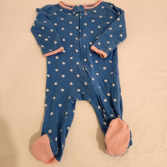Cloud Island Baby Girl  Footed Pajama 0-3 M Blue Polka-Dot Long Sleeve Crew Neck - Picture 1 of 6